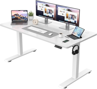 JUMMICO Höhenverstellbarer Schreibtisch KOMPLETTE TISCHPLATTE Elektrischer Schreibtisch Höhenverstellbar mit Memory-Funktion Steh-Sitz Tisch Computertisch 140x60 cm Weiß