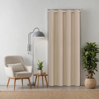 tinycurtains Türvorhang mit Stange weiß 70-120 cm Thermo Vorhang ohne Bohren, blickdicht, Ösen, verdunkelnd, Polyester, beige Driftwood, Türgardine mit Klemmstange Raumtrenner Vorhang Tür