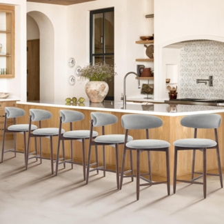 COLAMY Barhocker 6er Set, Bar Hocker mit Lehne, Küchenstühle mit Rückenlehne, Barstuhle mit Holzbeinen für Küche, Bar, Esszimmer, Büro, Hellgrau