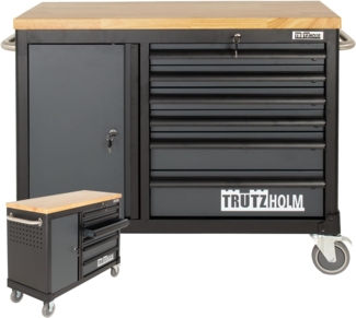Werkstattwagen DELUXE 6 Schubladen + Tür unbestückt mit massiver Arbeitsplatte Anthrazit/grau