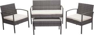 Poly-Rattan Garnitur HWC-F56, Balkon-/Garten-/Lounge-Set Sitzgruppe ~ grau, Kissen creme