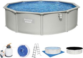 Bestway 'Hydrium™ Ø 460x120 cm' Stahlwandpool Komplettset mit Sandfilteranlage, Anschlüssen, Leiter, Abdeckplane, Bodenplane, Chemikaliendosierer