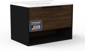 Fackelmann B.PARIS Badmöbel Set 2-teilig 70 cm breit, Braun dunkel/Schwarz, Gussmarmor