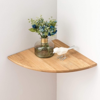 Gieanoo Eckregal Hängeregal, Eiche Massivholz Eckregal runde Enden Wandregal Holz Vintage Landhausstil Regal für Schlafzimmer Wohnzimmer Radius 22cm