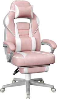 Songmics Bürostuhl, Schreibtischstuhl, ausziehbare Fußstütze, Kopfkissen, Lendenkissen, höhenverstellbar, ergonomisch, neigbare Rückenlehne, bis 150 kg belastbar, pastellrosa-cremeweiß