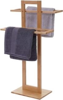 Handtuchhalter HWC-B74, Badezimmer Handtuchständer Handtuchtrockner freistehend, Bambus 80x42x27cm