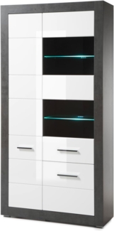 Vitrine Briard in weiß Hochglanz und grau Stone 100 x 198 cm