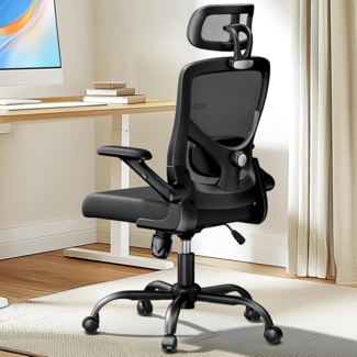 Marsail Bürostuhl Ergonomisch Schreibtischstuhl hat Verstellbarer Lordosenstütze Kopfstütze und Armlehne Höhenverstellung und Wippfunktion