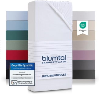 Blumtal® Basics Jersey Spannbettlaken 120x200 cm -Oeko-TEX Zertifiziert, 100% Baumwolle Bettlaken, bis 20cm Matratzenhöhe, Weiß