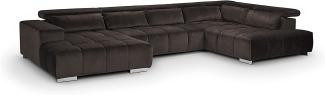 Mivano Wohnlandschaft Orion / Riesige Couch in U-Form inkl. XL-Recamiere und Kopfteilfunktion / 409 x 73 x 225 / Velours, Braun