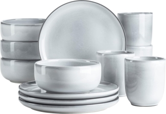 Frhstcksgeschirr Set fr 4 Personen mit henkellosen Kaffeebechern, moderne nordische Formen, 12-teiliges Service; Blau