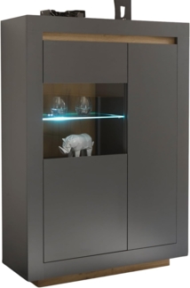 Vitrine Rooky in anthrazit und Eiche Wotan 96 x 136 cm