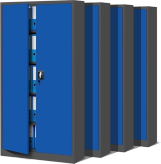 Jan Nowak 4er Set Aktenschrank C001 Metallschrank Stahlschrank Werkzeugschrank Büroschrank Lagerschrank Universalschrank Pulverbeschichtung Flügeltüren 185 x 90 x 40 cm (anthrazit/blau)