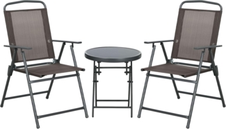 Outsunny Balkonset 3-teilig, aus Metall, mit klappbar Glastisch, Gartenstühlen, (Bistro-Set, 3-tlg, Wetterfest Gartenmöbel Set), Gartengarnitur, Braun