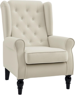 HOMCOM Sessel Einzelsessel, Akzentsessel mit Tufting Holzfüße (Ohrensessel, 1-St, Relaxsessel), für Wohnzimmer, Cremeweiß