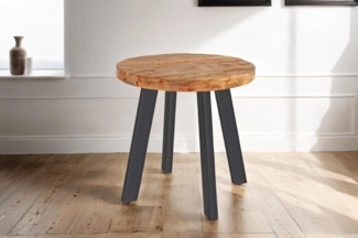 SAM Runder Esszimmertisch 90 cm Adelina, Mangoholz massiv & naturfarben, Esstisch im Used-Look, 4-Fuß-Gestell aus Metall schwarz, aufgedoppelte Tischplatte 50 mm (25+25mm), FSC® 100% Zertifiziert