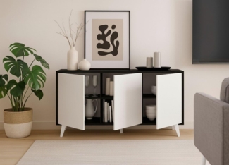 Dmora - Kommode Weddell, Wohnzimmerbuffet, Wohnzimmer-Sideboard, Moderne Küchen-Speisekammer, 154x40h72 cm, Anthrazit und Weiß