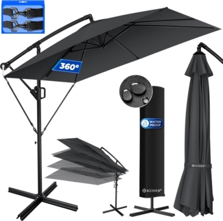 KESSER® 'Holly' Ampelschirm ohne LED Solar, inkl. Ständer, Abdeckung & Windsicherung mit Kurbel, Aluminium anthrazit, Ø 350 cm