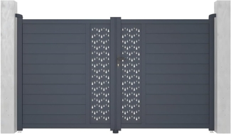 Vente-unique - Gartentor Flügeltor - 305 x 181 cm - Aluminium - Halbvoll mit Muster - Anthrazit - GREGOR