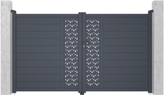 Vente-unique - Gartentor Flügeltor - 305x181 cm - Aluminium - Halbvoll mit Muster - Anthrazit - GREGOR
