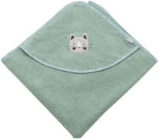 Sterntaler Kapuzenbadetuch 80x80 cm Katze Lilly - Badetuch mit Applikation - Babyhandtuch mit Kapuze aus saugfähiger Baumwolle, steingrün