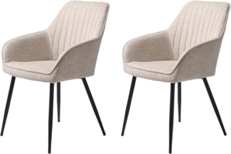 FJORDFORM Esszimmerstuhl, 2'er Set, Küchenstuhl, Polsterstuhl, WohnzimmerstuhL mit Rückenlehne, Sitzfläche aus Polyester, Schwarze Metallbeine, Quadratisches Munster, Beige, Perfekt für das Esszimmer