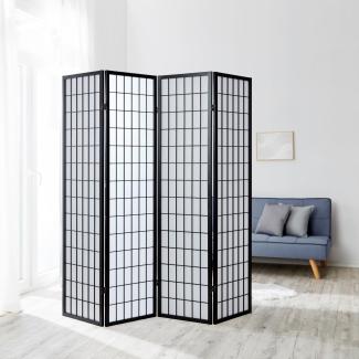 4fach Holz Paravent Raumteiler Trennwand Shoji Faltbar Schwarz