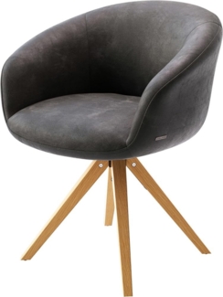 Drehstuhl Vinka-Flex mit Armlehnen Mikrofaser Anthrazit Vintage Holzgestell kantig Natur 180° drehbar Taschenfederkern