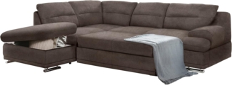 Mivano Schlafsofa Coast / Großes Ecksofa mit Schlaffunktion, Stauraum und Ottomane links / 264 x 88 x 217 / Strukturstoff: Dunkelbraun