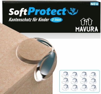 MAVURA Kindersicherung SoftProtect Eckenschutz Kantenschutz Tisch Möbel Schrank, Kindersicherung Ecken Schutz Gummi Sicherung Baby Selbstklebend [12er]