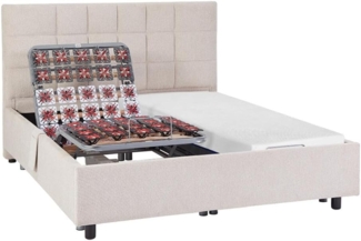 Vente-unique - Dekoratives Bett mit elektrischer Relaxfunktion mit Tellern + Memory-Schaum-Matratze - 2 x 90 x 200 cm - Stoff - Beige - EREGA von YSMÉE