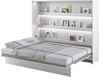 MEBLINI Schrankbett Bed Concept - BC-14 - 160x200cm Horizontal - Weiß Matt mit Matratze - Wandbett mit Lattenrost - Klappbett mit Schrank - Wandklappbett - Murphy Bed - Bettschrank