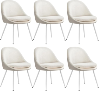 VASAGLE Esszimmerstuhl 6er Set, Küchenstuhl, bis 120 kg belastbar, Kissen mit 5,5 cm dickem Schaumstoff gepolstert, nach außen stehende Beine, für Büro Wohnzimmer, cremeweiß-wolkenweiß KDCDE184W16