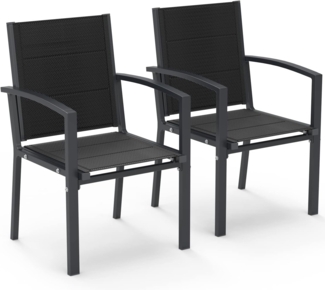 JUMMICO Garten Stapelstühle mit Armlehnen, Aluminium Outdoor Garten Stühle mit Baumwollsitz für Balkon, Terrasse, Garten - Set aus 2 Stück, DunkelGrau