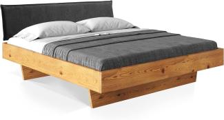 Möbel-Eins CURBY Wangenbett mit Polster-Kopfteil, Material Massivholz, rustikale Altholzoptik, Fichte gebürstet Natur 160x200 cm Stoff Anthrazit ohne Steppung