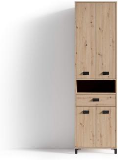 byLIVING Hochschrank WELLNESS mit robuster, pflegeleichter Melamin Oberfläche in Artisan Eiche Optik. Viel Stauraum, 4 Türen, 1 Schublade, offenes Fach, Holzwerkstoff, braun, B 54, H 193, T 31 cm