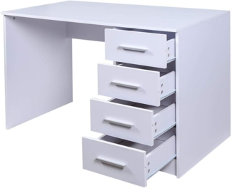 BAKAJI Schreibtisch mit Kommode 4 Schubladen Tisch PC Computer Holz Weiß, Verbundholz Metall, Standard