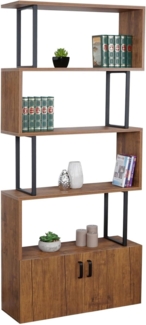Bücherregal HWC-A27, Regal Standregal Raumteiler Wohnregal, Staufach mit Tür 183x80cm 3D-Struktur ~ Wildeiche-Optik
