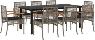 9-tlg. Garten-Essgruppe mit Kissen Grau Poly Rattan