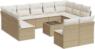 vidaXL 12-tlg. Garten-Sofagarnitur mit Kissen Beige Poly Rattan 3218358