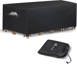 VOUNOT Abdeckung Gartenmöbel wasserdicht, Schutzhülle Abdeckplane für Gartentisch Sitzgruppe mit Schnallen & Belüftungsöffnungen, verstärkte Nähte Anti-UV 420D Oxford Gewebe 242 x 162 x 73 cm