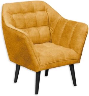 MAX Loungesessel mit Armlehnen, Amber - Bequemer Sessel gepolstert mit schwarzen Massivholz Füßen für Esszimmer & Wohnzimmer - 84 x 87 x 70 cm (B/H/T)