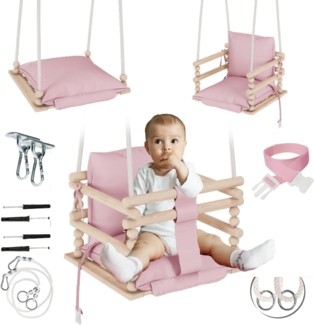 MAMOI® Babyschaukel Holz | Indoor Babyschaukel | Kinderschaukel Indoor | Babyschaukel 3 in 1 + SICHERHEITSGURT | Holzschaukel Baby | Kleinkindschaukel | Kinderschaukel | CE | 100% ECO | Made in EU