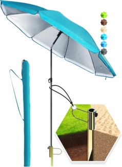 4smile Sonnenschirm Strand SunnyJoy in Türkis, 3er Set - Strandschirm windfest stabil + Rasendorn Sonnenschirmhalter + Sonnenschirmhülle - Sonnenschirm mit Rasendorn, Gartenschirm mit Schirmspieß