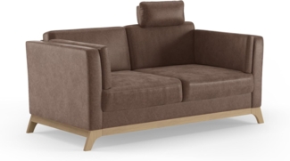 Cavadore 2,5er-Sofa Vida / 2,5-Sitzer Couch im trendigen Design mit massivem Holzrahmen in Buche, Kopfstütze mit Kuschelkissen / 183 x 84 x 93 / Mikrofaser, Hellbraun