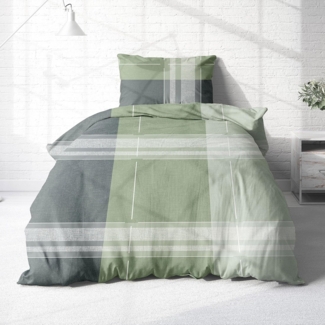 Träumschön Bettwäsche Premium Biber Bettwäsche 135x200 oder 155x220 cm, grün, Baumwolle, 2 teilig