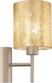 Eglo 97645 Wandleuchte VISERBELLA Stahl champagner, Textil gold E27 1X60W L:14,5cm H:30,5cm T:19,5cm mit Kabelschalter