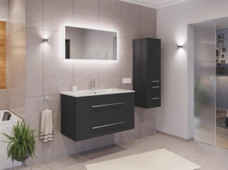 Badmöbel Set Firenze 100 3tlg. LED Spiegel und Seitenschrank grafit : Grafit