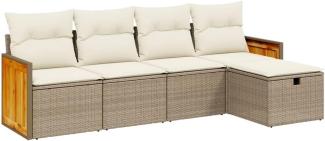 5-tlg. Garten-Sofagarnitur mit Kissen Beige Poly Rattan