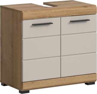 xonox. home – Waschbeckenunterschrank Scout 60 x 56 x 34 cm in Evoak Oak und Kaschmir Nachbildung matt – Moderner Unterschrank fürs Bad – elegant, platzsparend & pflegeleicht